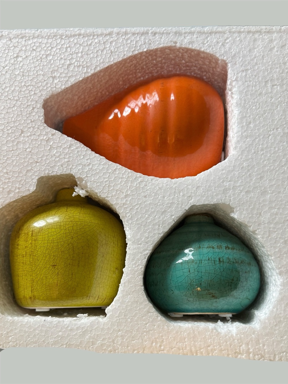 Sullivans Set of 3 Crackle Glaze Ceramic Bud Vases Multicolor Boho Decor - Picture 2 of 6